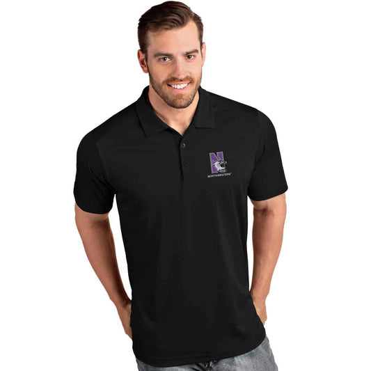 Northwestern University Wildcats Men's Antigua Black Tribute Polo Shirt with N-Cat Design