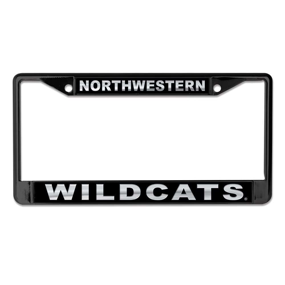 Northwestern University Wildcats Black License Plate Frame with Laser Cut Acrylic Black Insert with Mirror White Northwestern/ Wildcats inserts
