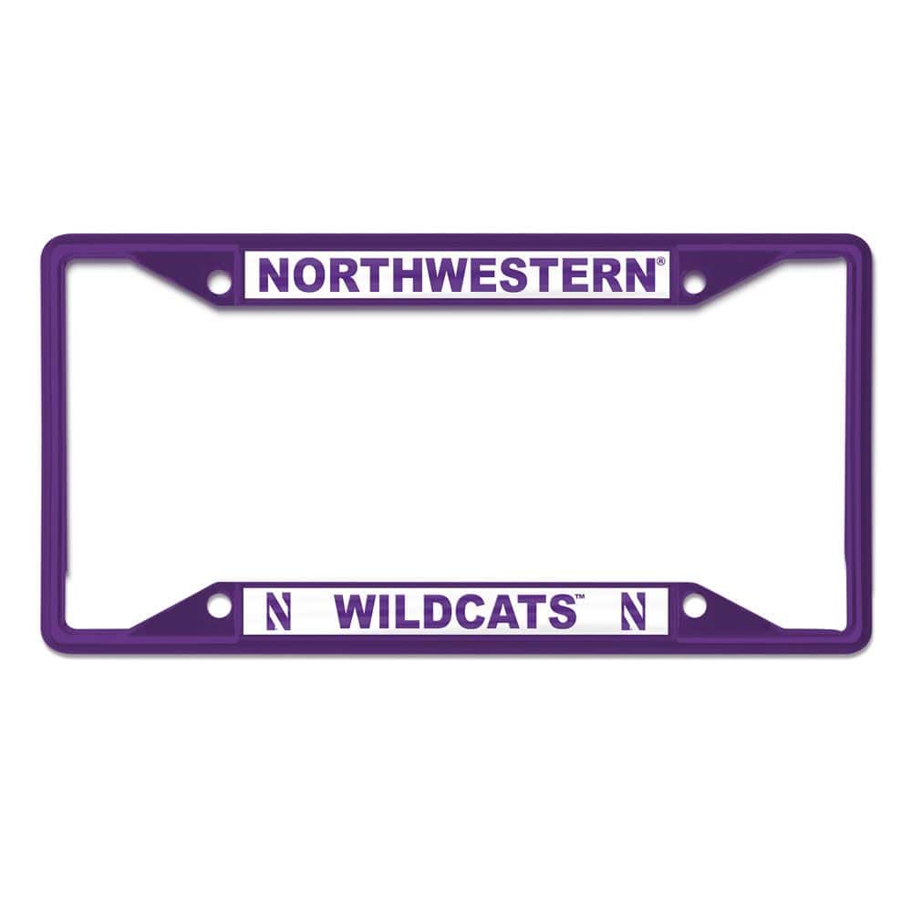 Northwestern University Wildcats Purple License Plate Frame with Laser Cut Acrylic White Insert with Purple Northwestern/ N Wildcats N inserts