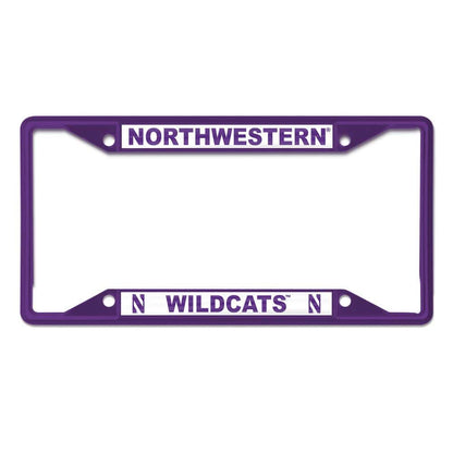 Northwestern University Wildcats Purple License Plate Frame with Laser Cut Acrylic White Insert with Purple Northwestern/ N Wildcats N inserts