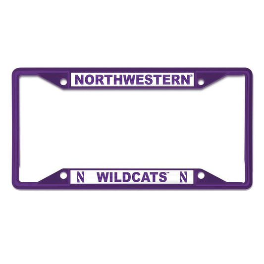 Northwestern University Wildcats Purple License Plate Frame with Laser Cut Acrylic White Insert with Purple Northwestern/ N Wildcats N inserts