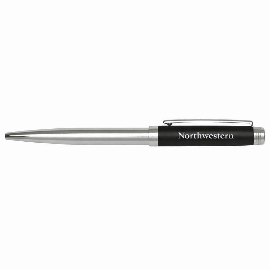 Northwestern University Wildcats Laser Engraved Slim Chrome & Black Ballpoint Pen