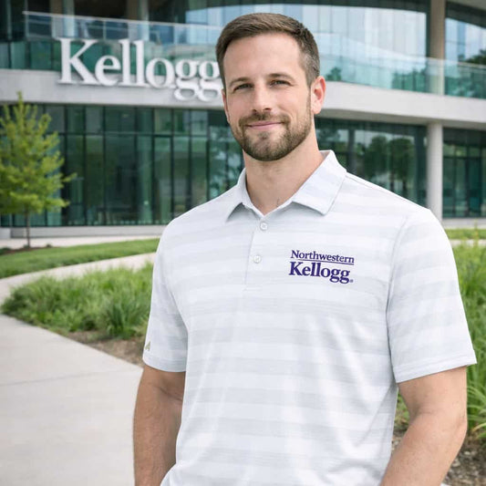 Northwestern I Kellogg Antigua Men's Tunnel White Multi Polo Shirt -2