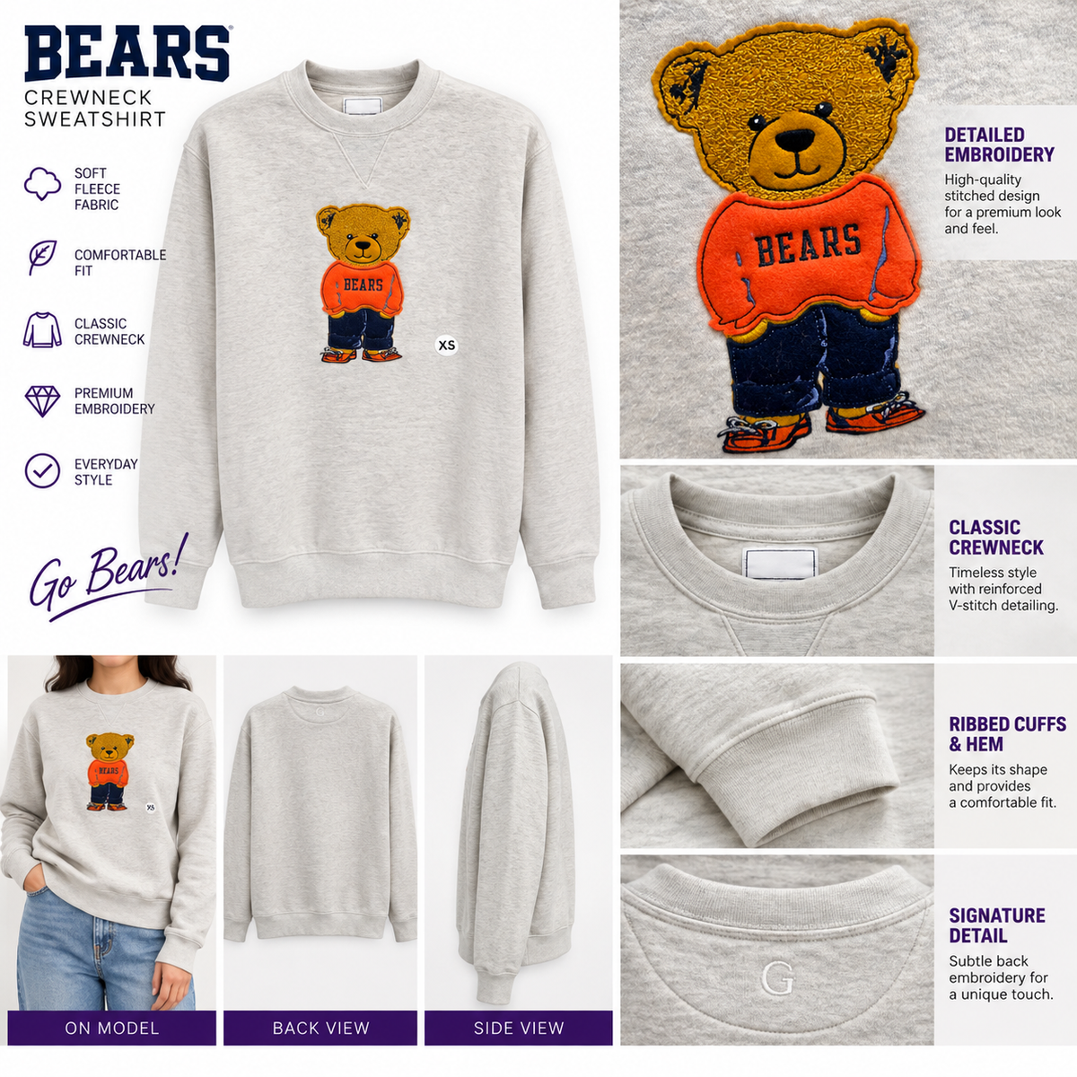 Chicago Bears Teddy Bear Oatmeal Crewneck Sweatshirt – NFL Football Apparel