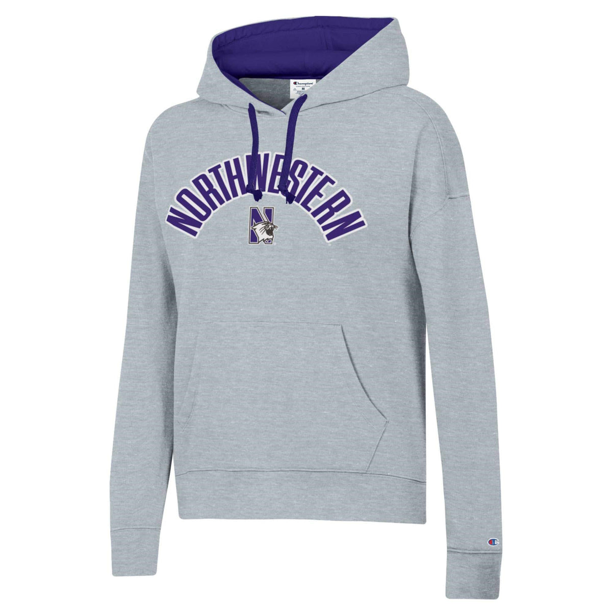 Northwestern University Wildcats Women's Champion Gray Stadium Hoodie with Sewn Appliqué Design