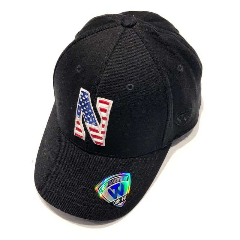 Northwestern University Wildcats Constructed Black Hat With US Flag Inspired Stars & Stripes Stylized N Design