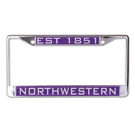 Northwestern University Wildcats Chrome License Plate Frame with Laser Cut Acrylic Purple Insert with EST 1851 / Northwestern Mirror White Insert