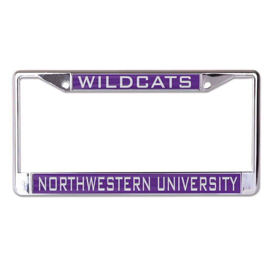 Northwestern University Wildcats Chrome License Plate Frame with Laser Cut Acrylic Purple Wildcats & Northwestern University Insert