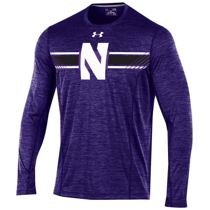Northwestern University Wildcats Men's Under Armour Sideline Purple Microthread Long Sleeve Sleeve Tee
