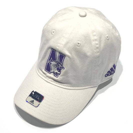 Northwestern University Wildcats White Unconstructed Flexfit Adidas Hat With Stylized N Design