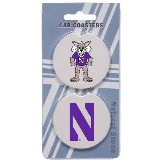 Northwestern University Wildcats Auto Coasters Set of Two with Willie & N Design