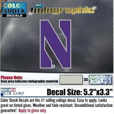 Northwestern University Wildcats Two Color Holographic Stylized N Design Outside Application Decal