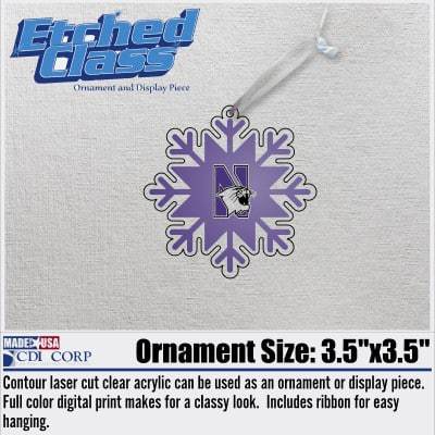 Northwestern University Wildcats Laser Cut Acrylic Snowflake with N-Cat Design Ornament