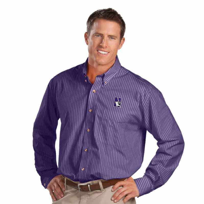 Northwestern University Wildcats Antigua Achieve Men's Purple Stripped Dress Shirt
