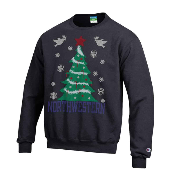 Northwestern University Wildcats Black Christmas Sweatshirt With Tree Design