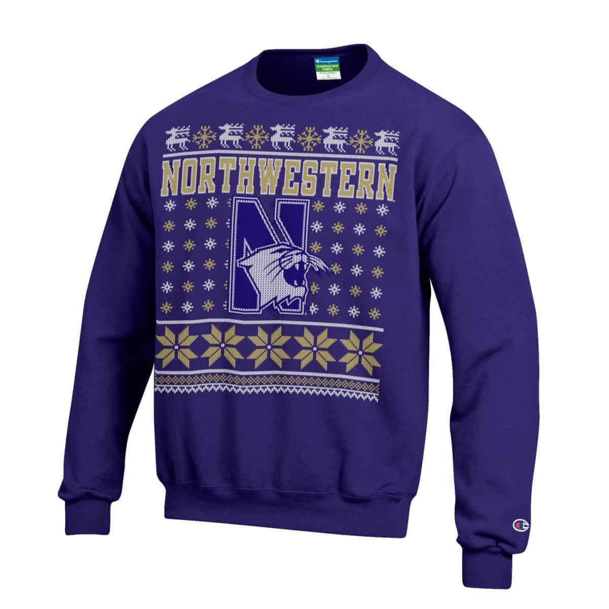 Northwestern University Wildcats Purple Christmas Sweatshirt With Snowflake Design