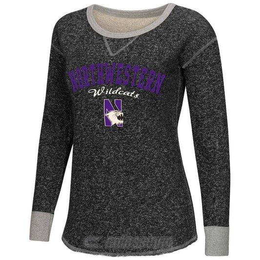 Northwestern Wildcats Colosseum Women's Heather Charcoal Sundance Boat-Neck Pullover