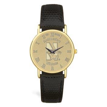 Northwestern Wildcats Mascot Design Gold Medallion Mens Wristwatch