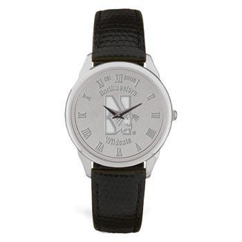 Northwestern Wildcats Mascot Design Silver Medallion Mens Wristwatch