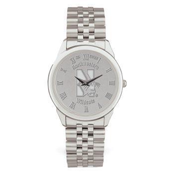 Northwestern Wildcats Mascot Design Silver Medallion Mens Wristwatch