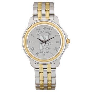 Northwestern Wildcats Mascot Design Silver Medallion Mens Wristwatch