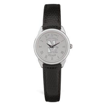 Northwestern Wildcats Mascot Design Silver Medallion Ladies Wristwatch