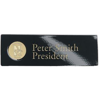 Northwestern Wildcats Mascot Design Gold Medallion Black Lacquered Brass Name Badge