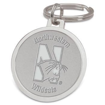 Northwestern Wildcats Mascot Design Silver Medallion Key Ring