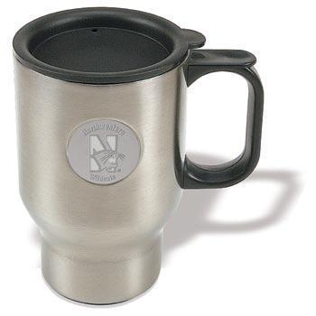 Northwestern Wildcats Mascot Design Silver Medallion Travel Mug