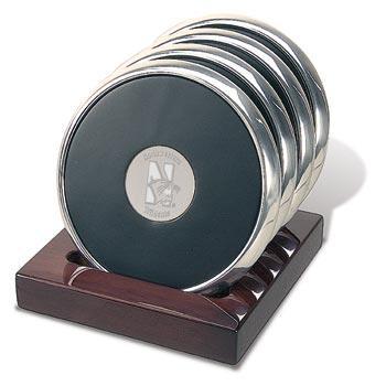 Northwestern Wildcats Mascot Design Silver Medallion Brushed Silver Tone Coaster Set of Four