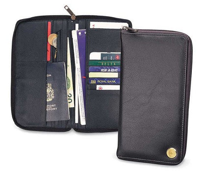 Northwestern Wildcats Mascot Design Silver Medallion Leather Passport Wallet