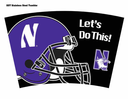 Northwestern Wildcats 16 oz Stainless Steel Travel Mug with Football Design