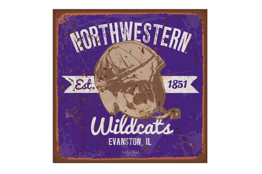 Northwestern Wildcats Square Vintage Tin Sign with Vintage  Helmet Design