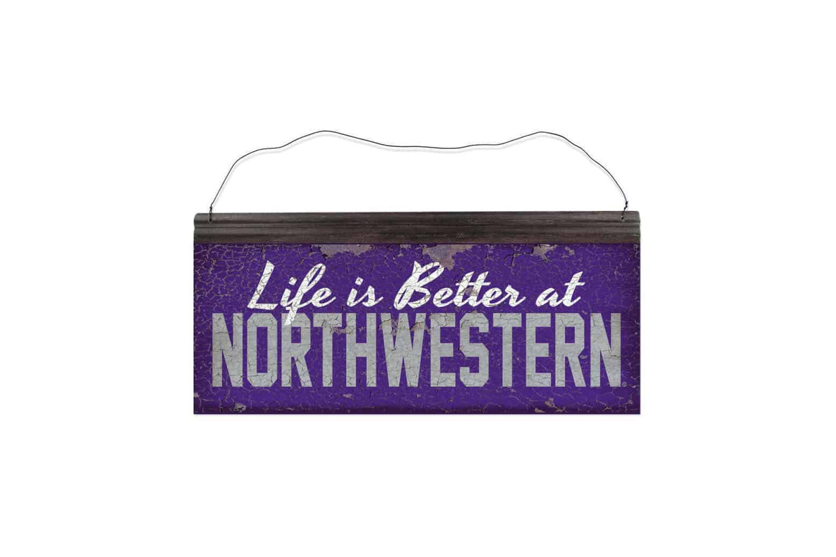 Northwestern Wildcats Rectangular Vintage Tin Sign with "Life is Better at Northwestern" Design