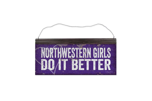 Northwestern Wildcats Rectangular Vintage Tin Sign with "Northwestern Girls Do it Better" Design