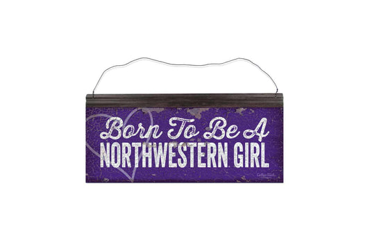 Northwestern Wildcats Rectangular Vintage Tin Sign with "Born To Be a Northwestern Girl" Design