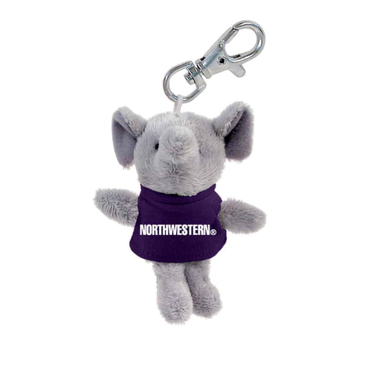 Northwestern University Wildcats Plush Keychain of an Elephant Wearing a Purple Northwestern Tee Shirt