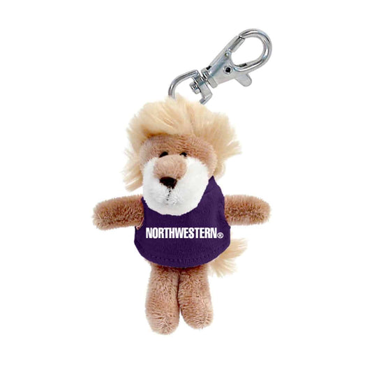 Northwestern University Wildcats Plush Keychain of a Lion Wearing a Purple Northwestern Tee Shirt