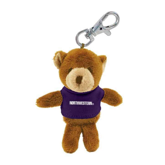 Northwestern University Wildcats Plush Keychain of a Bear Wearing a Purple Northwestern Tee Shirt