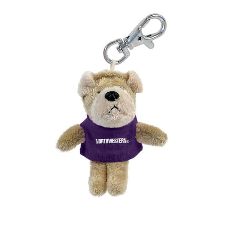 Northwestern University Wildcats Plush Keychain of a Bulldog Wearing a Purple Northwestern Tee Shirt