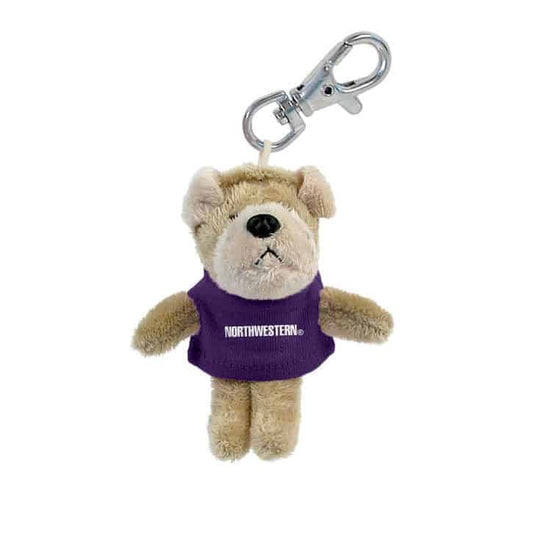 Northwestern University Wildcats Plush Keychain of a Bulldog Wearing a Purple Northwestern Tee Shirt