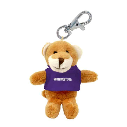 Northwestern University Wildcats Plush Keychain of a Cougar Wearing a Purple Northwestern Tee Shirt