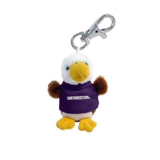 Northwestern University Wildcats Plush Keychain of a Eagle Wearing a Purple Northwestern Tee Shirt
