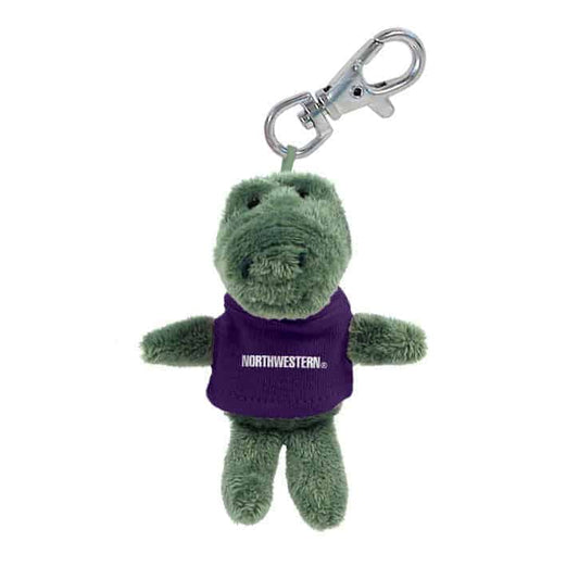 Northwestern University Wildcats Plush Keychain of a Gator Wearing a Purple Northwestern Tee Shirt