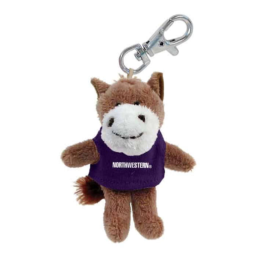 Northwestern University Wildcats Plush Keychain of a Horse Wearing a Purple Northwestern Tee Shirt