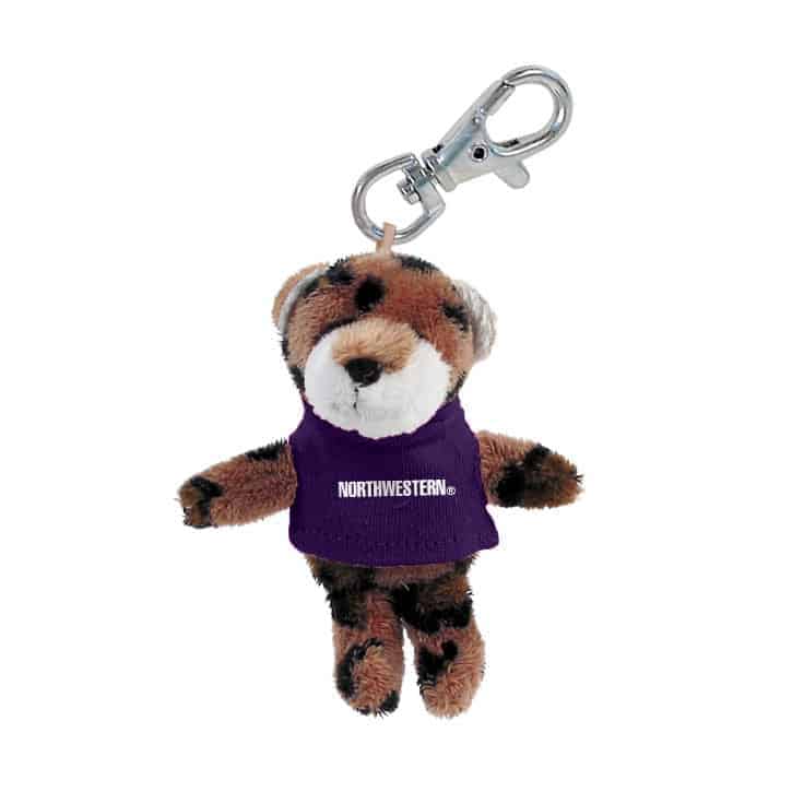 Northwestern Wildcats Plush Keychain of a Leopard Wearing a Purple Northwestern Tee Shirt