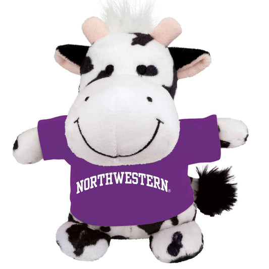 Northwestern Wildcats Bean Bag Buddy Cow Wearing a Purple Northwestern Tee Shirt