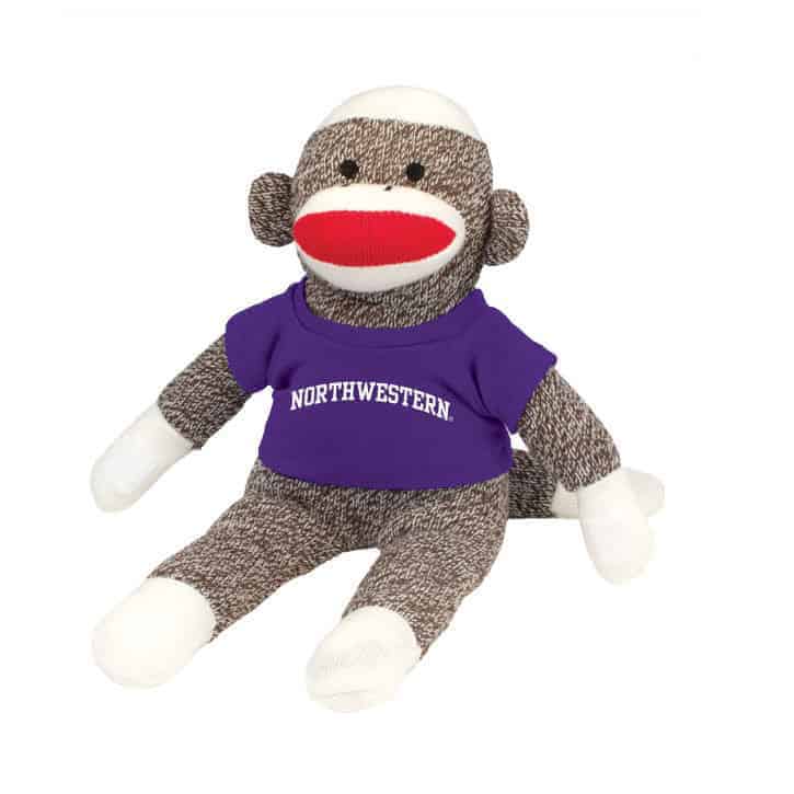 Northwestern Wildcats Sock Monkey Wearing Purple "Northwestern" Tee Shirt