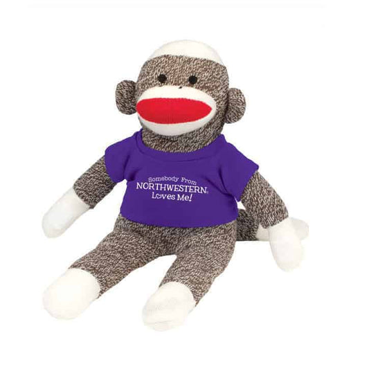 Northwestern Wildcats Sock Monkey Wearing Purple "Somebody From Northwestern Loves Me" Tee Shirt