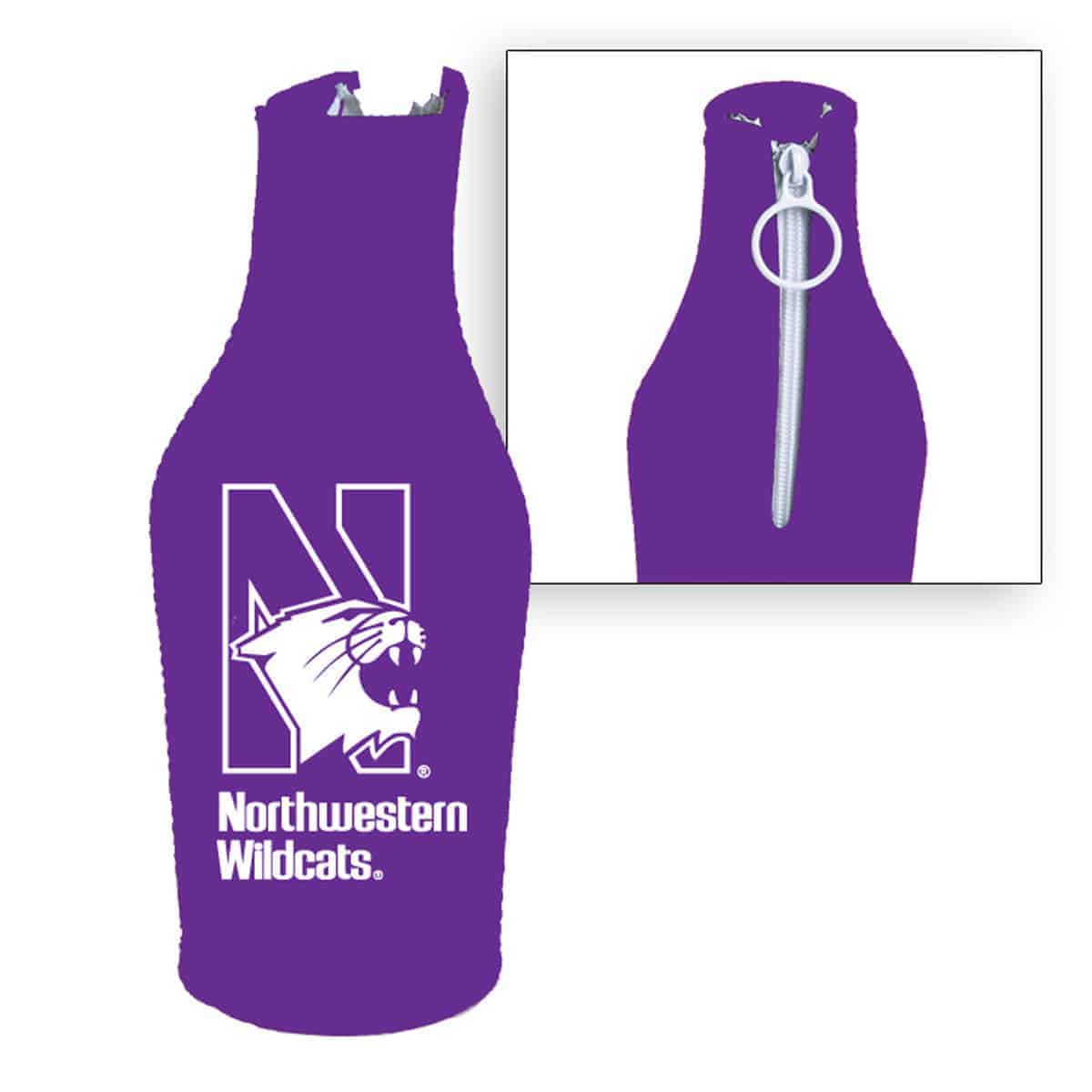 Northwestern Wildcats Purple Zipper Koozie with N-Cat Design